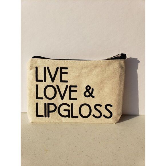 Cosmetic Bag Live Love & Lipgloss Graphic Zip Top Bag NEW - Picture 2 of 2